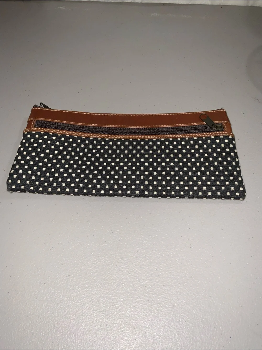 Leather Trim Black Matrix Dot Makeup Pencil Case From Africa